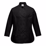 (5 pieces) Ladies Cooking Jacket Long Sleeve - Black - Size: L