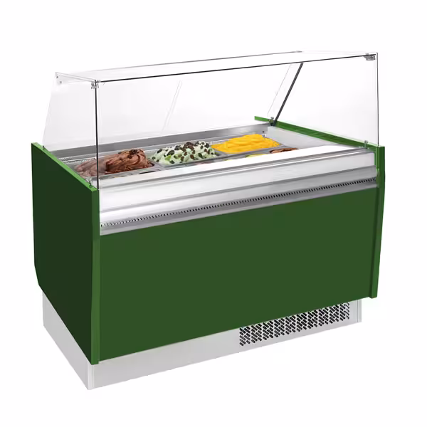 Vitrină pentru înghețată LIAM - 1310 mm - statică - pentru 10x cuve de 5 litri pentru înghețată - verde