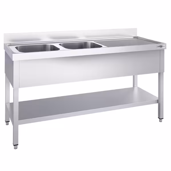 Stół zlewozmywakowy PREMIUM - 2000x600mm - z półką dolną i 2 zlewami po lewej stronie