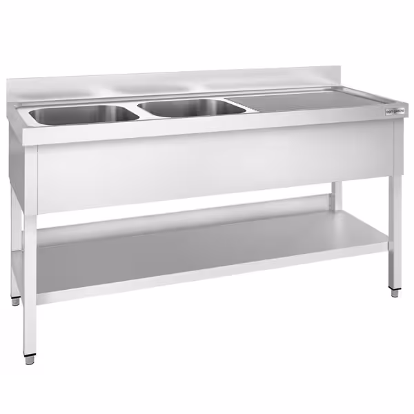 Commercial Sink Table PREMIUM - 2000x600 - Bottom Shelf - 2 Bowls left
