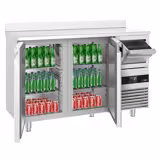 Commercial Refrigerated Back Bar Counter PREMIUM - 1580x600mm - 365L - with 2 Solid Doors, upstand & knock box for coffee, digital thermostat, automatic defrost, fan-assisted condenser - Stainless Steel