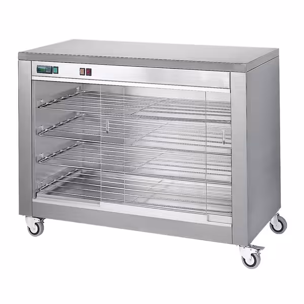 Warmhoudvitrine - 1,80kW - met glazen schuifdeuren voorzijde & 4 schappen - 940x690x880mm