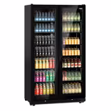 Commercial Upright Glass Door Display Fridge - 1200mm - 760 Litres - with 2 hinged glass doors - LED lighting - Temperature range 1 to 10 °C - Black