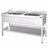 Spültisch PREMIUM - 1600x600mm - mit Grundboden - mit 2 Becken mittig