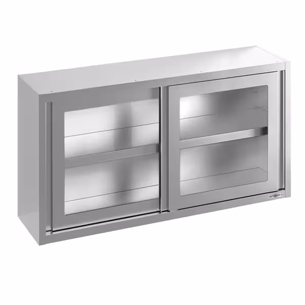 Paslanmaz Çelik Duvar Dolabı  - 1600x400mm - Kayar Cam Kapılı - 800mm yükseklik
