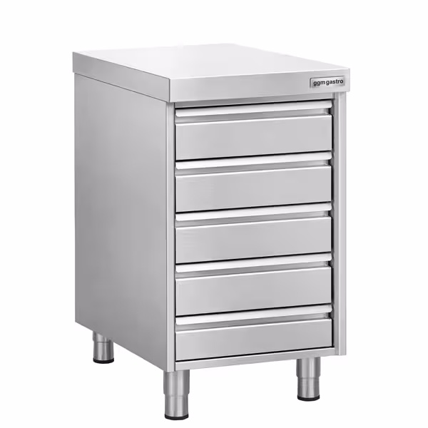 Meuble bas à tiroirs - Acier inoxydable - avec 5 tiroirs - 500x700mm