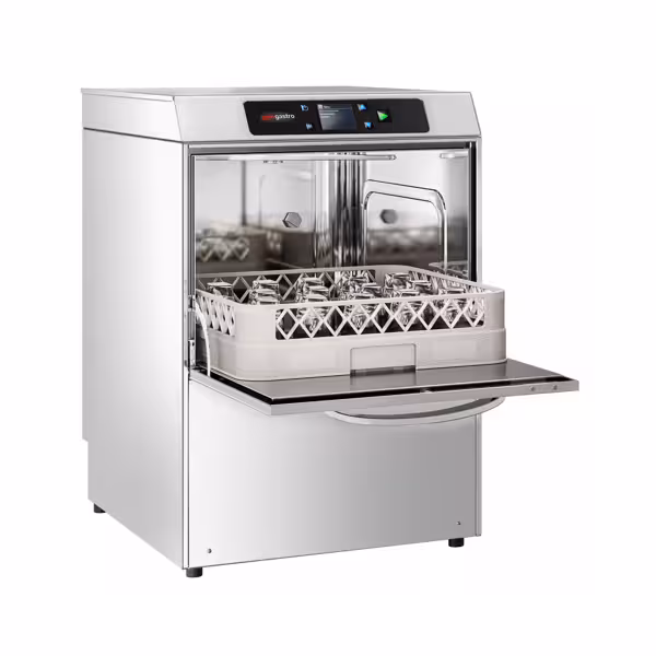 Dubbelwandige glazenspoelmachine - Digitaal - 3,4 kW - met afvoer, reinigingsmiddel- & glansspoelmiddelpomp en Wi-Fi-optie