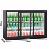 Commercial Back Bar Fridge - Bottle Cooler Display - Black Triple Glass Sliding Doors - 320L 1350mm