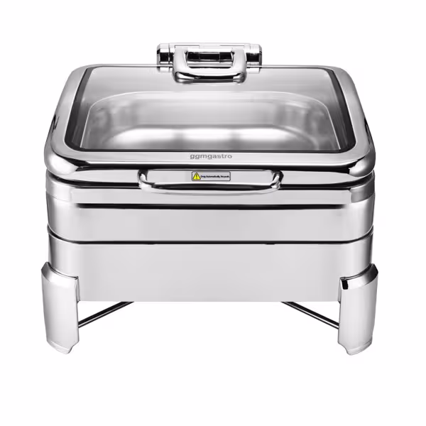 Chafing dish / Podgrzewacz bufetowy ze stali nierdzewnej - 5,5 litra - GN 2/3 - ze szklaną pokrywą z miękkim zamknięciem