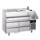 Mesa refrigerada de coctelería - 1,4 x 0,6 m - 150 litros - con 4 cajones 1/4 y estantes