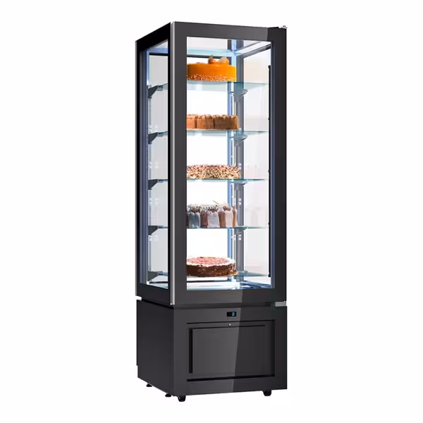 Vetrina Refrigerata Verticale 4 Lati Vetro – Panoramica Professionale - 324l - 600mm - 1 porta a battente in vetro - con 5 ripiani - LED interni - Nero