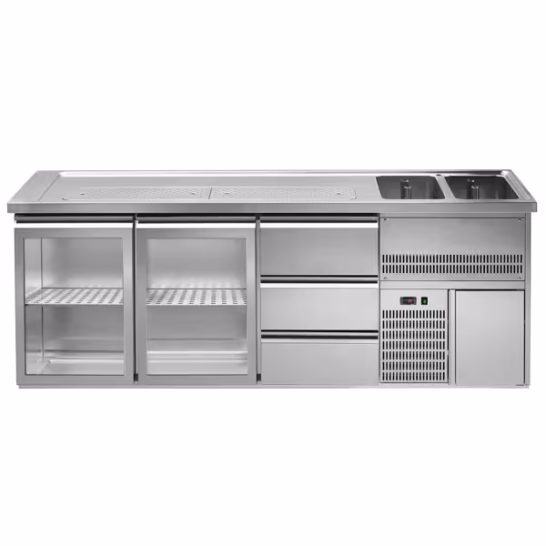 Bierkoeling Premium PLUS - 2500x700mm - 2 glazen deuren & 3 laden