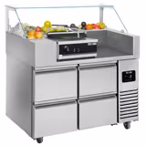 Commercial Refrigerated Prep Table  – Glass Top – 2 Doors – 1210 mm – for 9× GN 1/6 – Includes crêpes device & batter spreader (wooden spatulas)