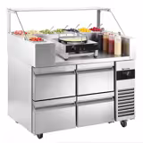 Saladette - 1210x700mm - 4 lades - voor 9x GN 1/6 - incl. crêpesapparaat, deegverdeler & houtspatel