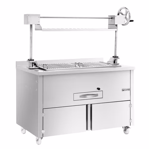 Kolgrill - 1 340 mm - höjdjusterbart grillgaller (vev) - med 1 låda - Grillgaller: 1 060x530 mm - rostfritt stål