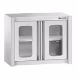 Rozsdamentes acél faliszekrény - 800x400 mm - üveg nyílóajtóval - 650 mm magas