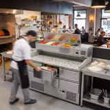 Pizzawerkbank ECO - 1400x700mm - met granieten werkblad - met 6 laden 1/2 - incl. opzetkoelvitrine - 6x GN 1/4