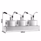 Sausdispenser - RVS - 3-delig - 3x4L - 600x203x350mm - einstellbarer Dosierung - met bak - incl. RVS frame