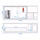 Barkoelkast PREMIUM - 2500x700mm - 2 glazen deuren & 2 laden