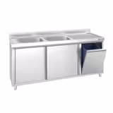 Meuble plonge PREMIUM - 1800x600mm - avec poubelle intégrée et 2 bacs