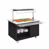 Heated Buffet Trolley DANZIG - 1300mm - for 3x GN 1/1 - with Tray Slide - Black - Mobile - with Gantry - with Sneeze Screen