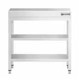Mesa de trabalho em aço inoxidável PREMIUM - 600x600mm - com prateleira inferior & com prateleira intermédia & com travessas de reforço