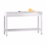 Paslanmaz Çelik Çalışma Tezgahı PREMIUM - 1400x600mm - Taban Raflı - Polietilen Kesme Tablası Dahil - Beyaz