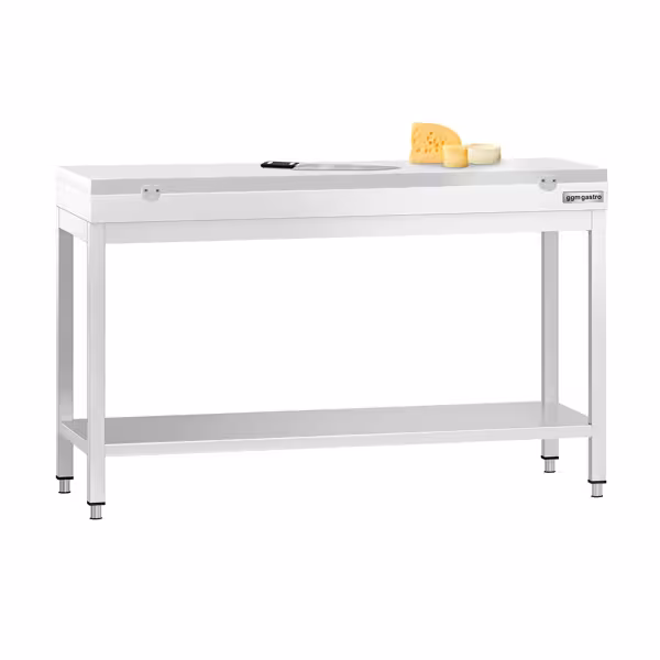 Edelstahl Arbeitstisch PREMIUM - 1400x600mm - mit Grundboden - inkl. Schneideplatte Weiß