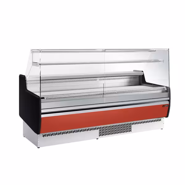 Banco gastronomia professionale - 1935x953mm - Ventilata - 213 L - Vetro dritto - Pannello frontale Rosso RAL 3003 - con 1 ripiani