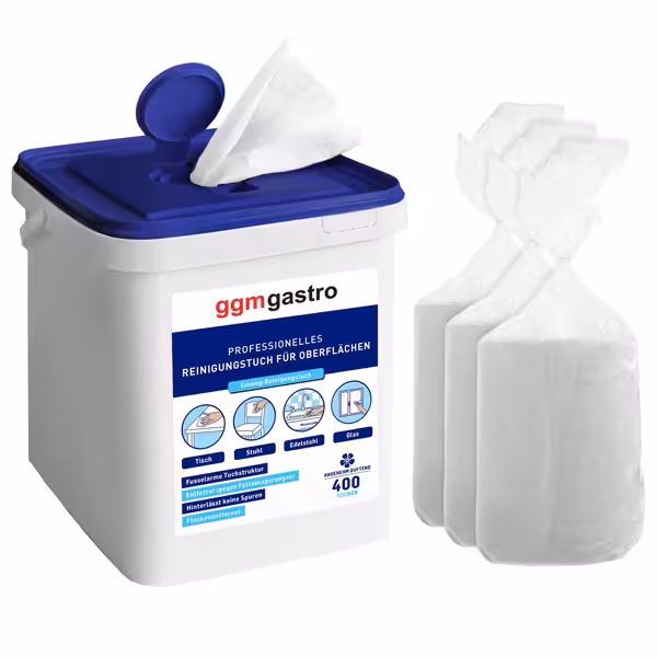 (4 unid) Toalhitas de limpeza descartáveis para superfícies - 1600toalhitas - Desengordurante e sem deixar marcas - Baixa libertação de fiapos - Com tampa de fecho e extração unitária - incl. 1 dispensador e 3 recargas