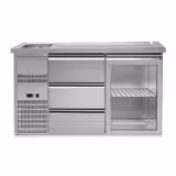 Comptoir de bar réfrigéré Premium PLUS - 1550x700mm - 1 porte vitrée & 3 tiroirs