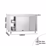 Tavolo armadiato passante in acciaio inox PREMIUM - 1400x700mm - con 4 porte scorrevoli su due lati
