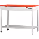 Paslanmaz Çelik Çalışma Tezgahı PREMIUM - 800x600mm - Taban Raflı - Polietilen Kesme Tablası Dahil - Kırmızı