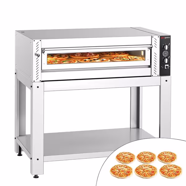 Four à pizza PROFESSIONNEL électrique - Sole en pierre réfractaire - 1 x 6 pizzas Ø30cm - 400V - Commandes mécaniques - incl. Support