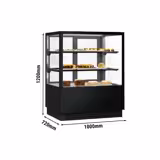 Süteményes vitrin - 378 l - 1000 mm - dupla üvegezés - egyenes frontüveg - 2 üvegpolccal - LED világítással - fekete