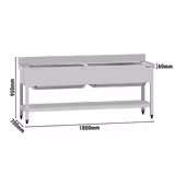 Ipari edénymosogató ECO - 1800x700 mm - alsó polccal - 2 medencés