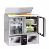 Saladette réfrigérée PREMIUM - 903mm - 240L - 2 portes vitrées - avec découpe pour 2x GN 1/1 & 3x GN 1/6 & Couvercle inox - plan de travail en granit noir