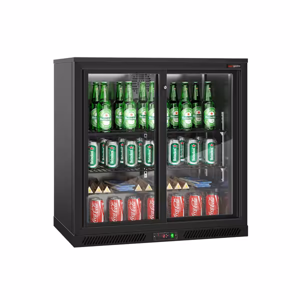 Barkühlschrank - 900mm - 220 Liter - 2 Glasschiebetüren - Außen & Innen Schwarz