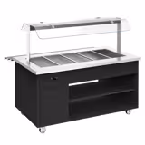 Heated Buffet Trolley DANZIG - 1900mm - for 5x GN 1/1 - with Tray Slide - Black - Mobile - with Gantry - with Sneeze Screen