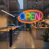 LED illuminated sign - OPEN - dimmable - Orange/Multi-colour - 420x250mm