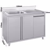 Diskskåp med soptunna - 1,2 m - 1 handfat till vänster - L 50 x B 50 cm