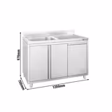 Spoelkast ECO - RVS - 1200x700mm - met afvalcontainer - met 1 spoelbak links