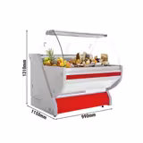 Banco gastronomia professionale / Banco Macelleria  - 990x1150mm - Statica - 250 L - Vetro curvo - Colore Rosso - piano di lavoro in granito