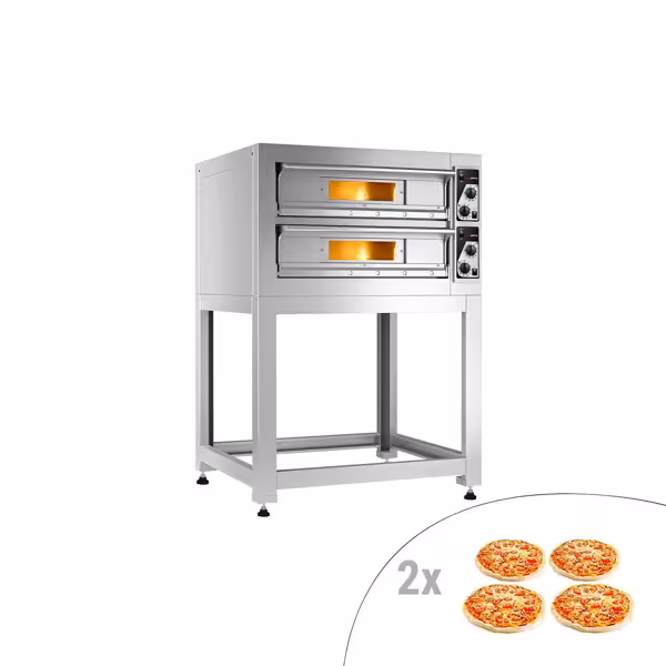 Horno para pizza eléctrico - 2 cámaras - piedra refractaria - 4+4x Ø33cm - 400V - Manual - incl. bastidor inferior