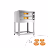 Forno elettrico per pizza - Platea in mattoni refrattari - 990x990mm - 4+4 pizze Ø33cm - 400°C - Meccanico - incl. Sottotelaio/Supporto