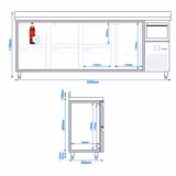 Commercial Back Bar Bottle Cooler PREMIUM - 2690x600mm - 775L - with 1 Solid Door & 6 Drawers, upstand & knock box for coffee - Stainless Steel
