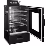 Compact Fumoir électrique professionnel - Commande électronique - 3 étagères et porte vitrée - 475x450mm - Noir