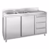 Commercial Sink Cabinet - Stainless Steel - 1600x700 - 3 Drawers - 2 Bowls Left