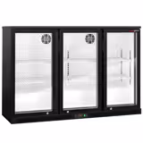 Commercial Back Bar Cooler - 1350mm - 320L - with 3 glass hinged doors - Black - For UK