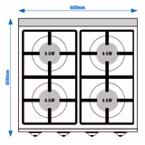 Cocina a gas - 24kW - 4 quemadores de alto rendimiento